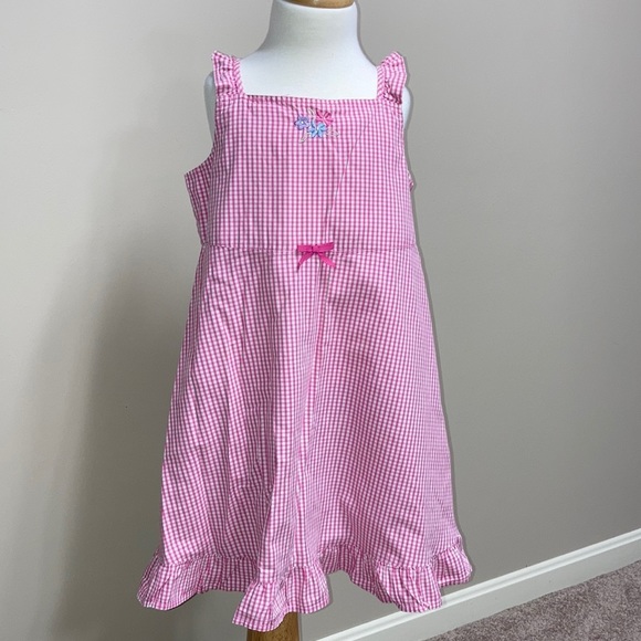 Hanna Andersson pink gingham embroidered flower sundress cotton size 120 6/7 - Picture 1 of 10